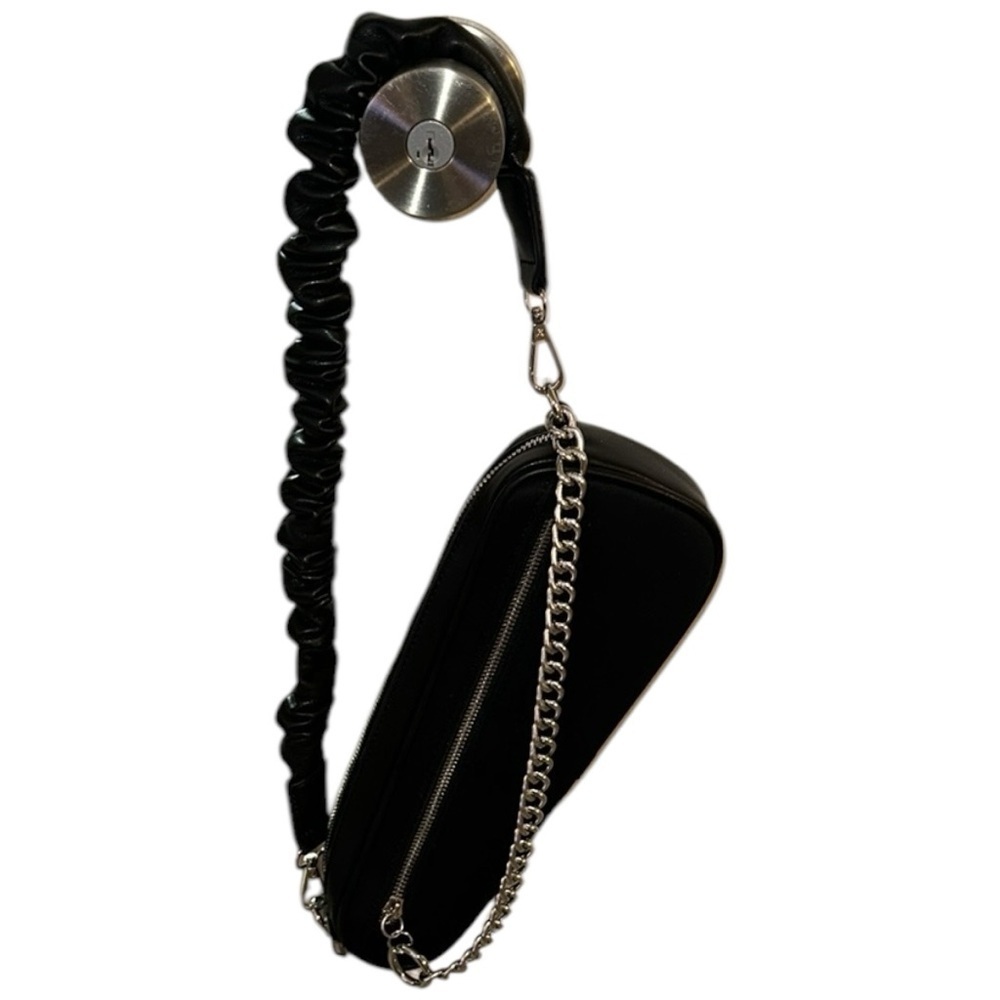 AKIRA Black Asymmetrical Chained Ruffle Shoulder Bag - Picture 7 of 12